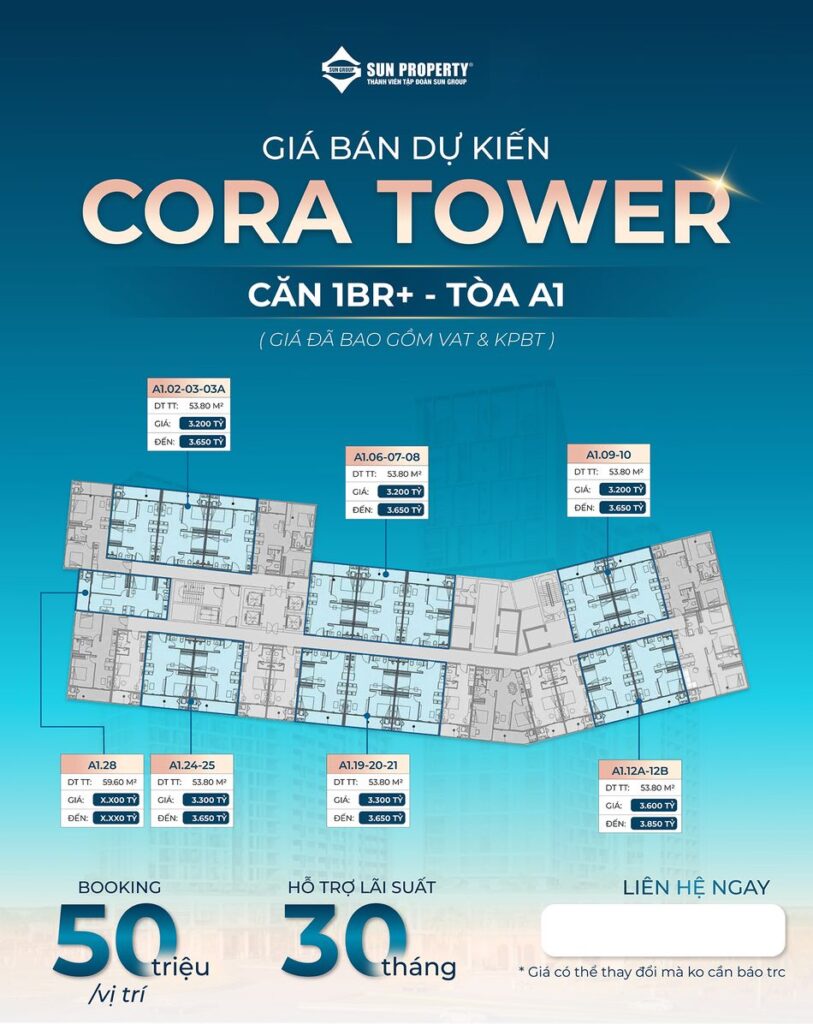 Giá bán Căn hộ Cora Tower Đà Nẵng - Tòa A1